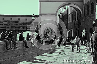 Ponte Vecchio & Uffizi Editorial Stock Photo
