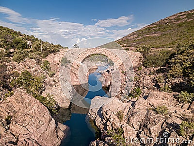 Ponte Vecchiu bridge over the Fango river in Corsica Stock Photo