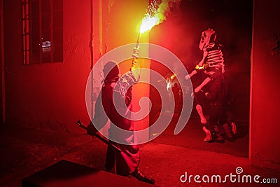 Pontedera, Centrum Sete Sois Sete Luas, fire show Avalot Editorial Stock Photo