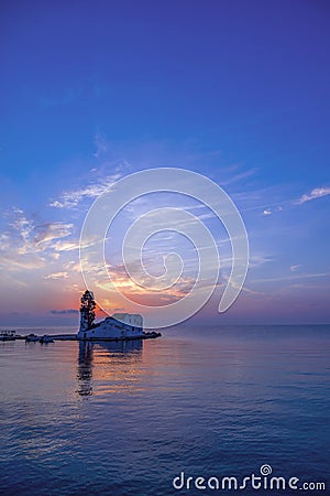 Pontikonisi and Vlacheraina monastery on the south of Corfu town Stock Photo