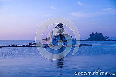 Pontikonisi and Vlacheraina monastery on the south of Corfu town Stock Photo