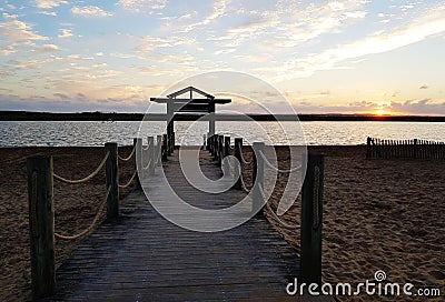 The pontoon of Marennes beach one evening Stock Photo