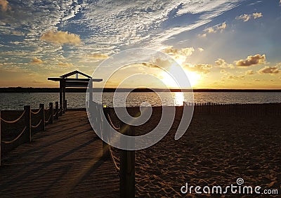 The pontoon of Marennes beach one evening Stock Photo