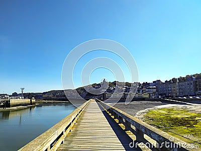 Pontoon of the port of the city of TrÃ©port in Normandy Stock Photo