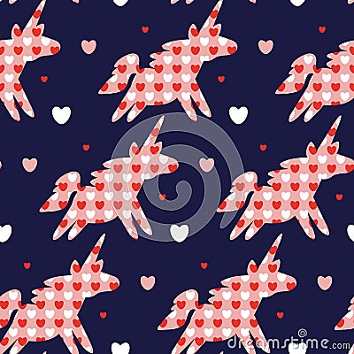 Pony pattern. Print with silhouettes of unicorns in love Vector Illustration