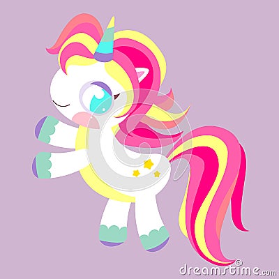 Pony Unicorn. Magic rainbow horse. Toy with multicolored mane. Children character. Vector Illustration