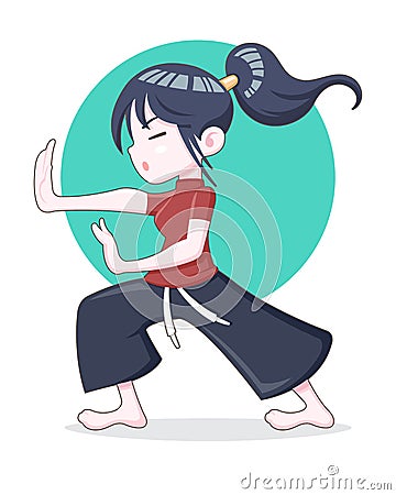 A ponytail hair girl training Kungfu vector illustration Vector Illustration