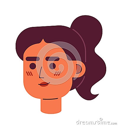 Ponytail young adult woman blushing shy 2D vector avatar illustration Vector Illustration