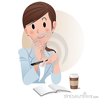 Ponytail young business woman at coffee break Vector Illustration