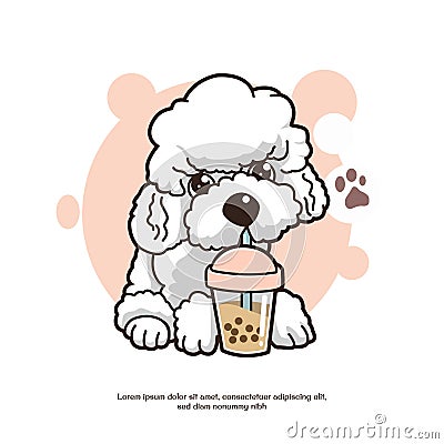 poodle dog cute drinking boba premium Vector illustration Vector Illustration