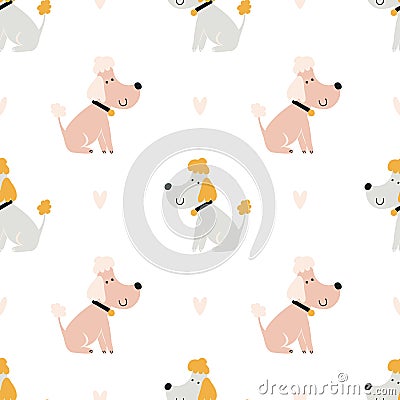 poodle pattern. Cute seamless cartoon background Vector Illustration