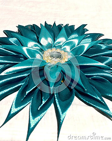 pooja flower arrangement by ribbon fabric hand made Stock Photo