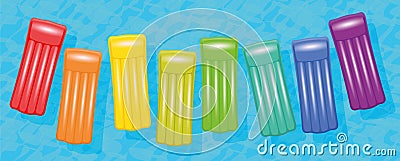 Pool Air Mattresses Colorful Set Swimming In Water Vector Illustration