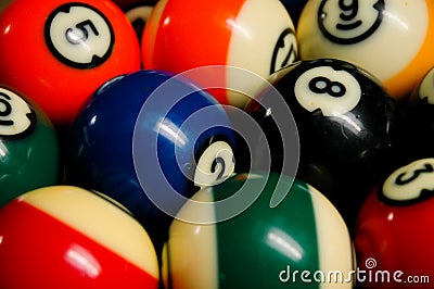 Pool balls on a billiard table. Stock Photo