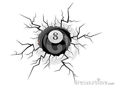 Pool balls inside cracked hole Cartoon Illustration