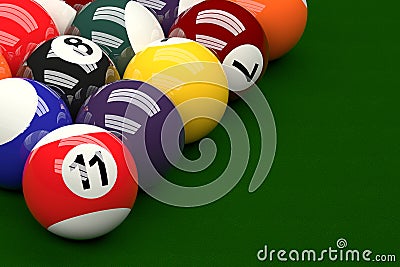 Pool Balls on Pool Table Background, 3D Rendering Stock Photo