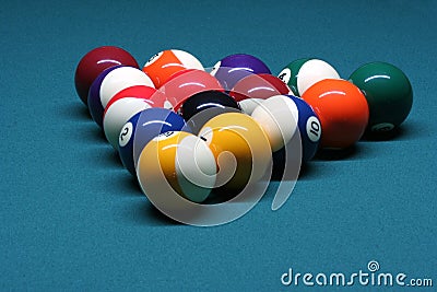 Pool balls in rack position Stock Photo