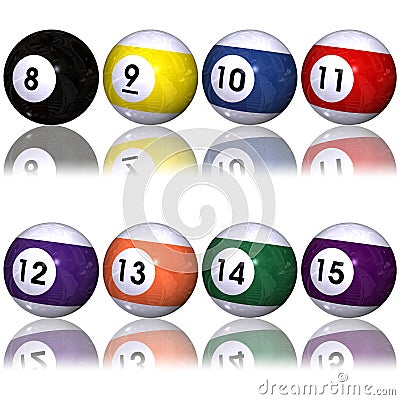 Pool balls set over white Stock Photo