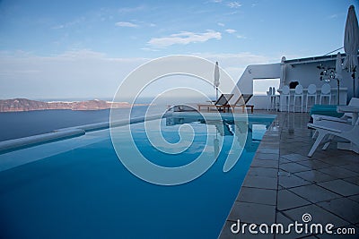 Pool and bar in Imerovigli Santorini Island, Greece Stock Photo