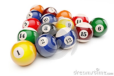 Pool billiard balls pyramid Stock Photo