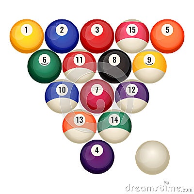 Pool billiard balls in starting position vector illustration isolated on white. Vector Illustration