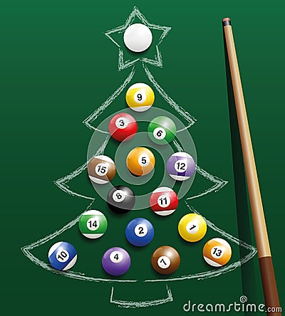 Pool Billiard Christmas Tree Balls Vector Illustration