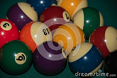 Pool billiard old eight balls table Stock Photo