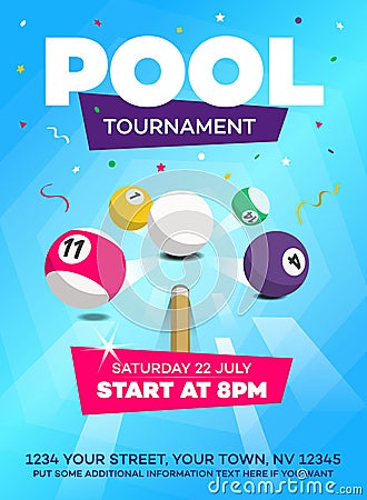 Pool billiards tournament invitation poster template Vector Illustration