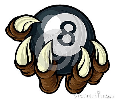 Pool Black Eight Ball Claw Cartoon Monster Hand Vector Illustration