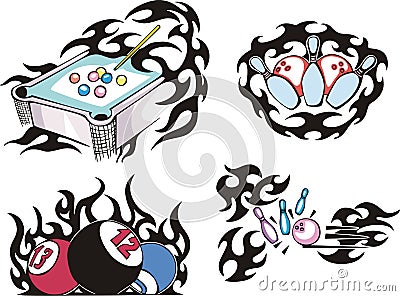 Pool and bowling flames Vector Illustration