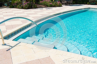 Pool cleaners. Spa and wellness. Luxury resort. Swimming pool equipment. Sea background texture. Small blue waves Stock Photo