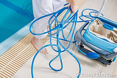 Pool Cleaning and Sanitation Stock Photo