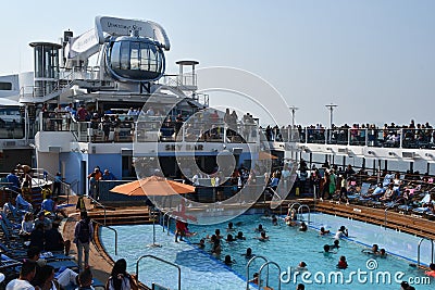 Pool deck aboard the Royal Caribbean Quantum of the Seas cruise ship sailed from Seattle, Washington Editorial Stock Photo