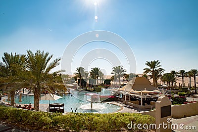 Pool of Desert Hotel, Abu Dhabi. Qasr Al Sarab Resort and Hotel, Abu Dhabi, United Arab Emirates Editorial Stock Photo