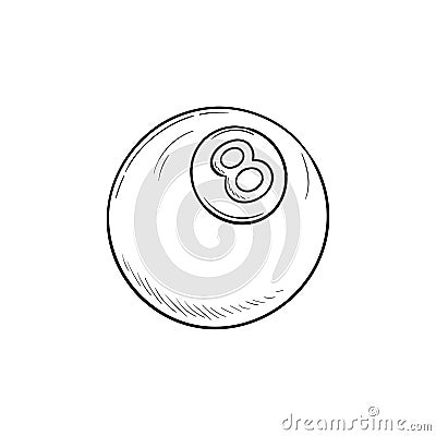 Pool eight ball hand drawn outline doodle icon. Vector Illustration