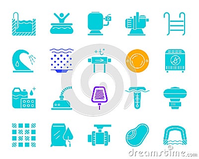 Pool Equipment color silhouette icons vector set Vector Illustration