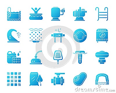 Pool Equipment simple gradient icons vector set Vector Illustration