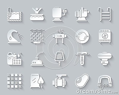 Pool Equipment simple paper cut icons vector set Vector Illustration