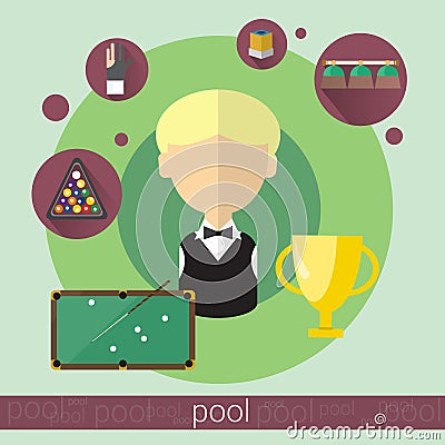 Pool Game Player Boy Billiards Icon Vector Illustration