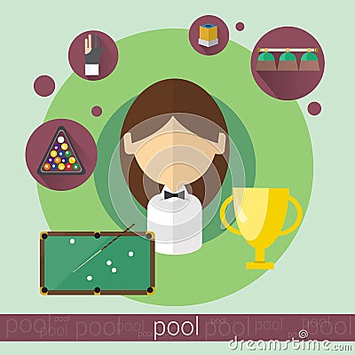 Pool Game Player Young Girl Billiards Icon Vector Illustration