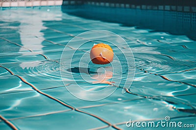 A pool with a orange in it and water on the bottom. AI generation Stock Photo