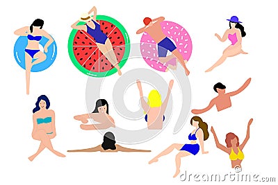 Different Illustration of woman swim Stock Photo