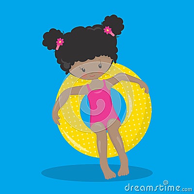 Pool Party Girl Yellow Circle Dark 03 Vector Illustration