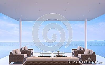 Pool pavilion with sea view 3d render. Stock Photo