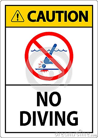 Pool Safety Sign Caution, No Diving Vector Illustration