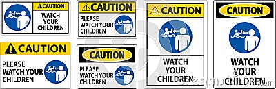 Pool Safety Sign Caution, Watch your Children with Man Watching Vector Illustration