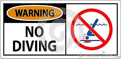 Pool Safety Sign Warning, No Diving Vector Illustration