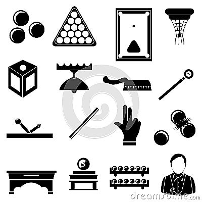 Pool snooker billiards icons set Vector Illustration