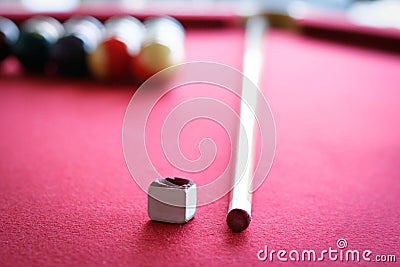 Pool Table, Stick and Chalk Stock Photo