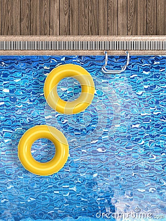 Pool top view with swim ring Stock Photo